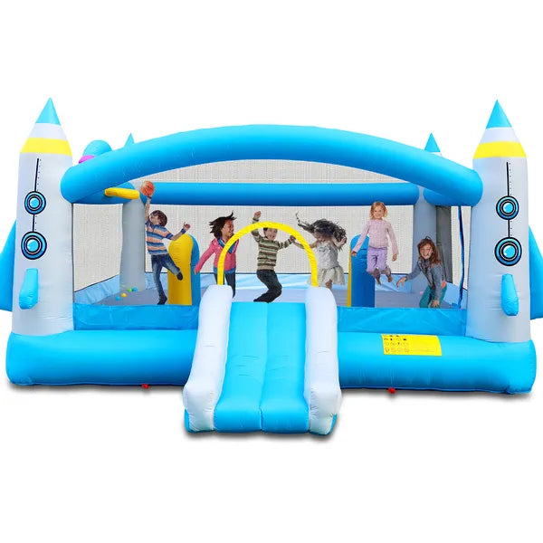 Multifunctional Jump 'n Slide Inflatable Bouncer For Kids Complete Setup With Blower - 198' X 180' Play Area - 96' Tall