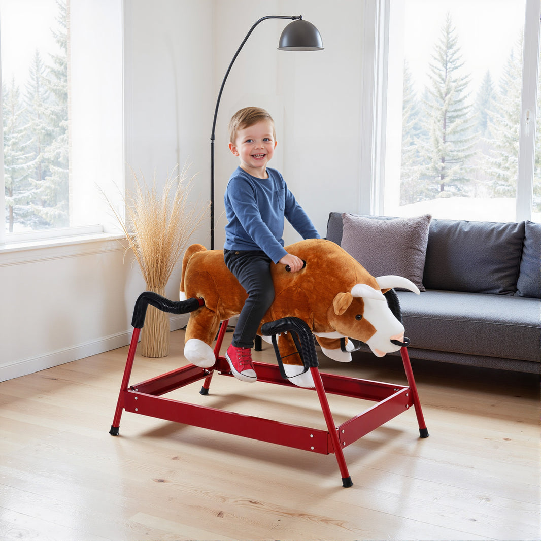 Kids Spring Rocking Horse Rodeo Bull Style with Realistic Sounds for Children over 3 Years Old