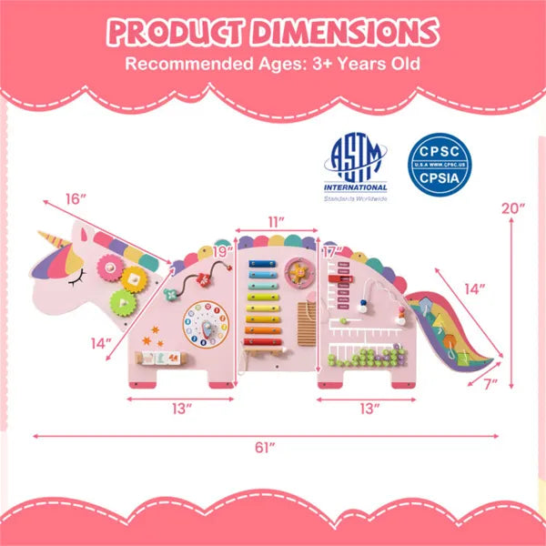 11-in-1 Dinosaur Activity Wall Busy Board Panels-- Wooden Sensory Toy-Pink