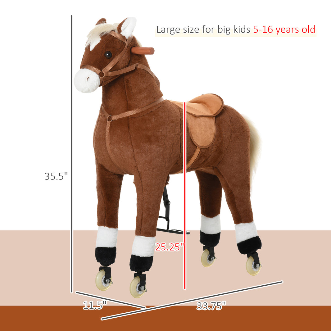 Kids Ride-on Walking Horse with Easy Rolling Wheels, Soft Huggable Body, & a Large Size for Kids 5-16 Years