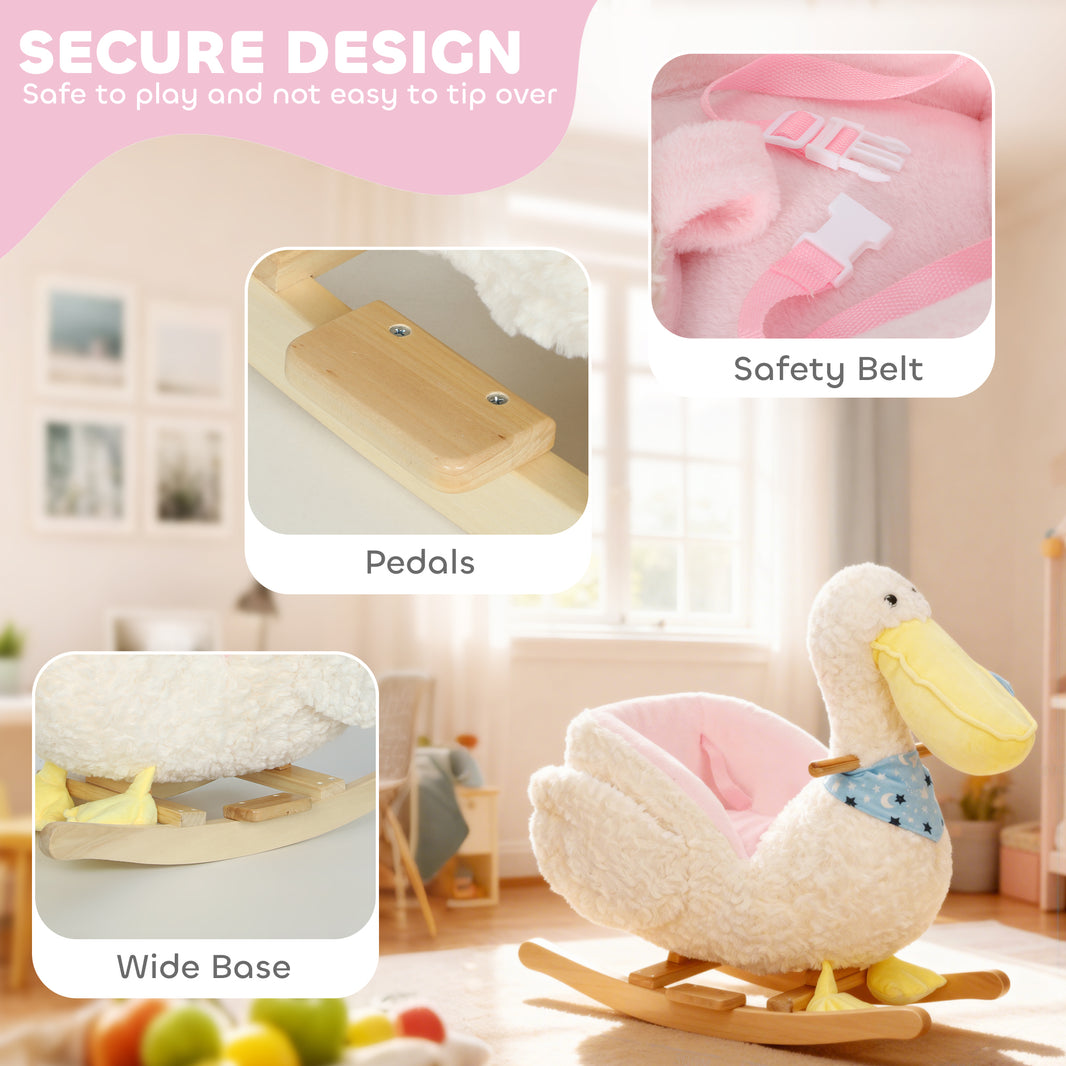 Baby Rocking Horse, Kids Ride on Pelican Rocking Horse for Toddlers 18–36 Months with Realistic Duck Sound, White