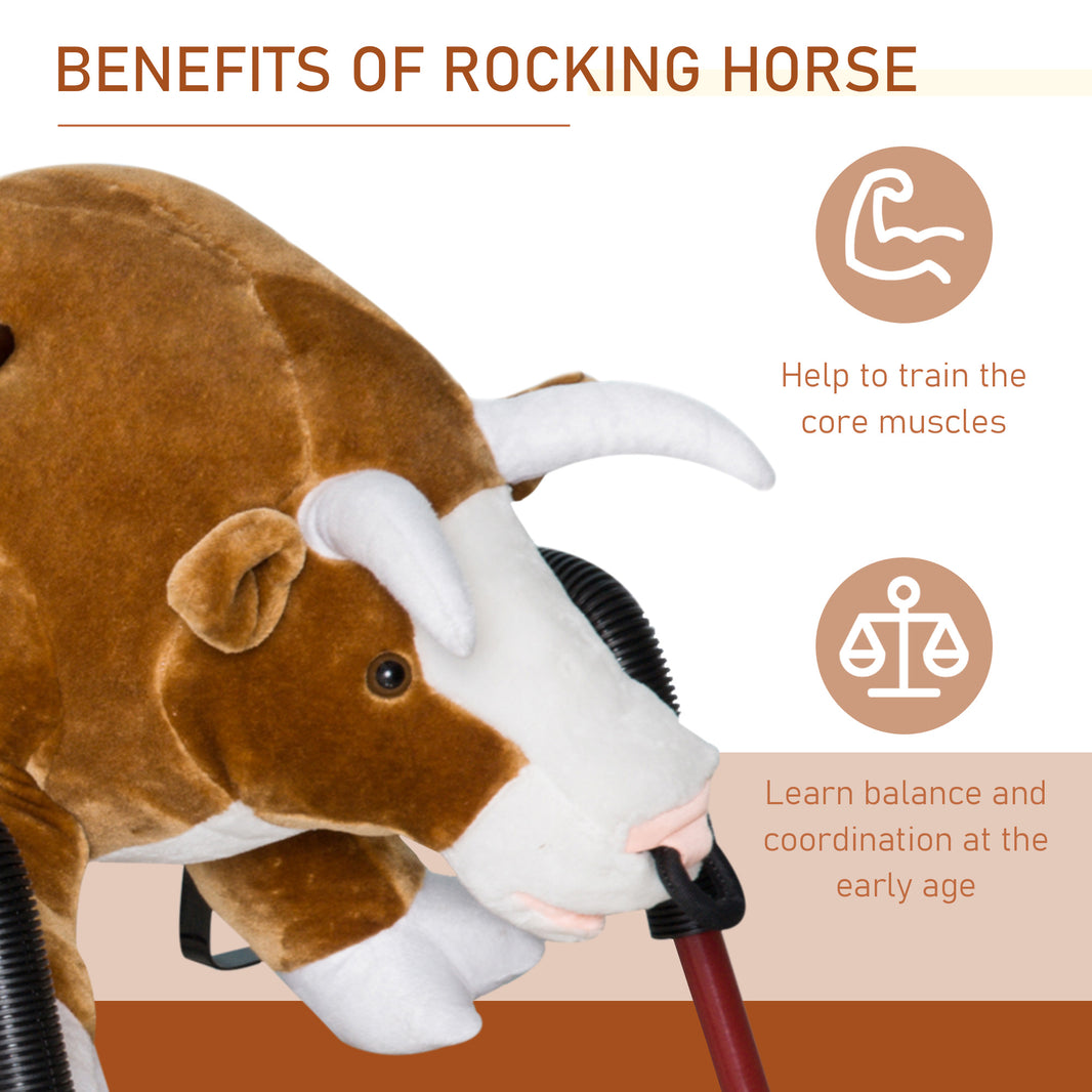 Kids Spring Rocking Horse Rodeo Bull Style with Realistic Sounds for Children over 3 Years Old