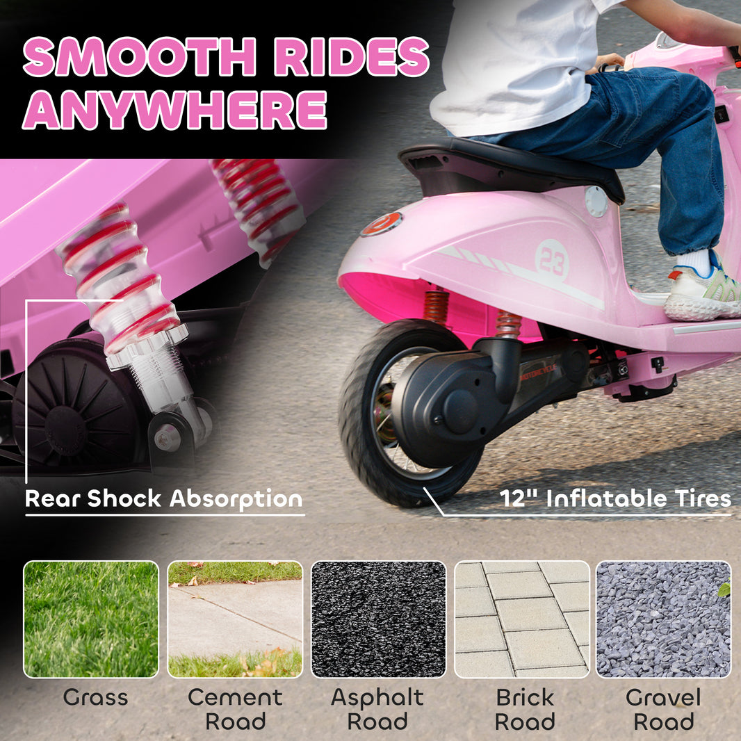 24V Kids Motorcycle with 3-Speed, Electric Motorcycle with Rear Suspension and LED Lights for 8-12 Years Old, Pink