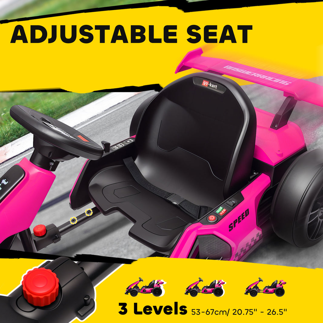 24V 7.5 MPH Electric Go Kart with Adjustable Seat, Slow Start, Pink