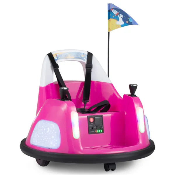Pink 5-Point Seat Belt Kids Bumper Car With Flashing Lights & Music, Safe 0.7-1.2 MPH Ride-On Toy For Boys & Girls