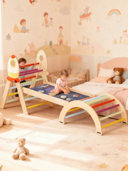 7-In-1 Foldable Baby Climbing Wooden Toys Triangle Set With Arch Triangle Pinball Game And Seesaw Wooden Montessori Climbing Set